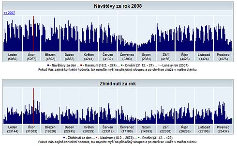 Návštěvy a zhlédnutí stránek v roce 2008